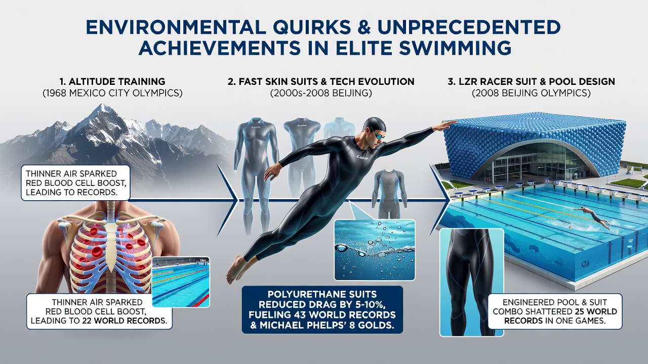 Elite swimmers training or competing under varying environmental conditions