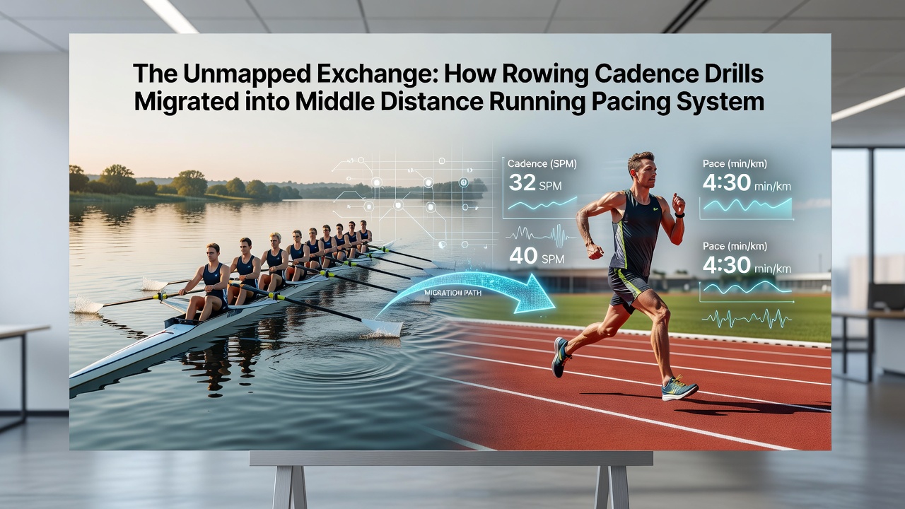 Coaches reviewing cadence data from rowing machines and GPS watches during a middle distance training camp