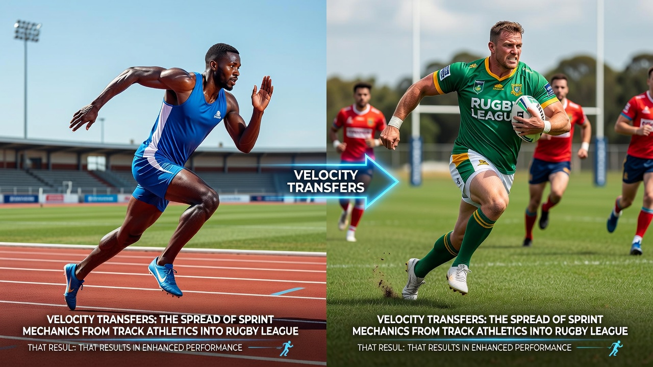 Coaching session where rugby league athletes practice track-derived sprint mechanics on a training field