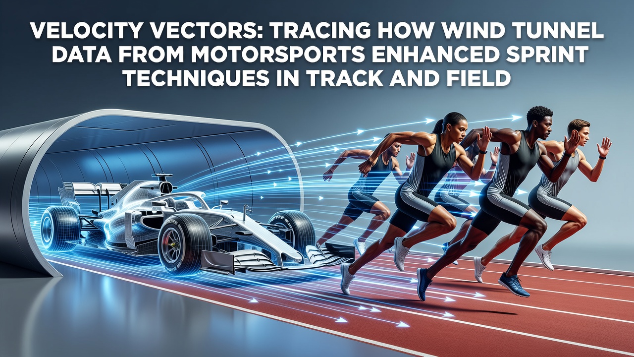 Wind tunnel testing setup showing aerodynamic analysis of sprint posture derived from motorsport data